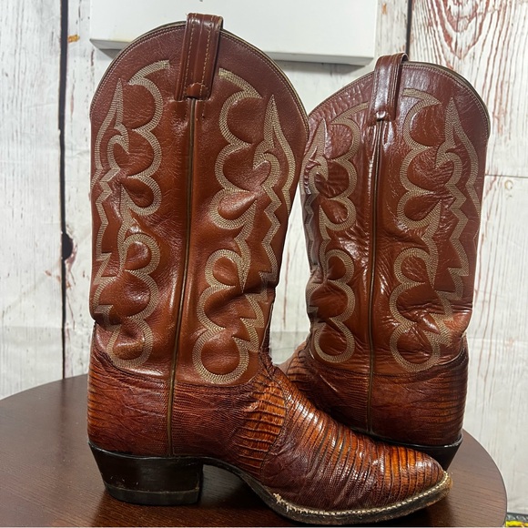 TONY LAMA EXOTIC Croc/Lizard vintage Men's Brown Western Leather Cowboy Boots 9D - Picture 13 of 17